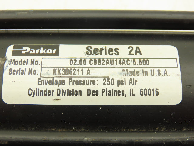 Parker 2.00 CBB2AU14AC 2A Pneumatic Air Cylinder 2" Bore 5.5" Stroke Rear Clevis