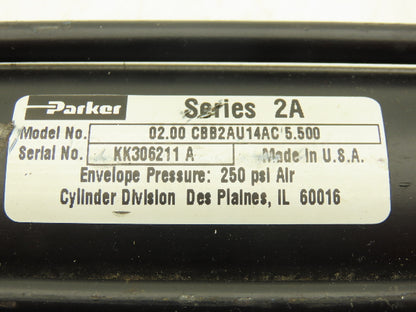 Parker 2.00 CBB2AU14AC 2A Pneumatic Air Cylinder 2" Bore 5.5" Stroke Rear Clevis