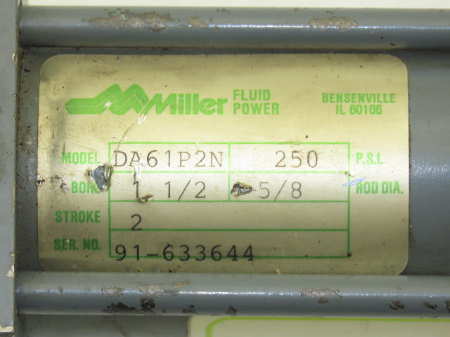 Miller DA61P2N Double Rod Pneumatic Air Cylinder 1.5" Bore 2" Stroke 250psi