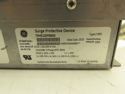 General Electric TPME120Y08AS Tranquell Surge Protective Device 120/208V 3Ph