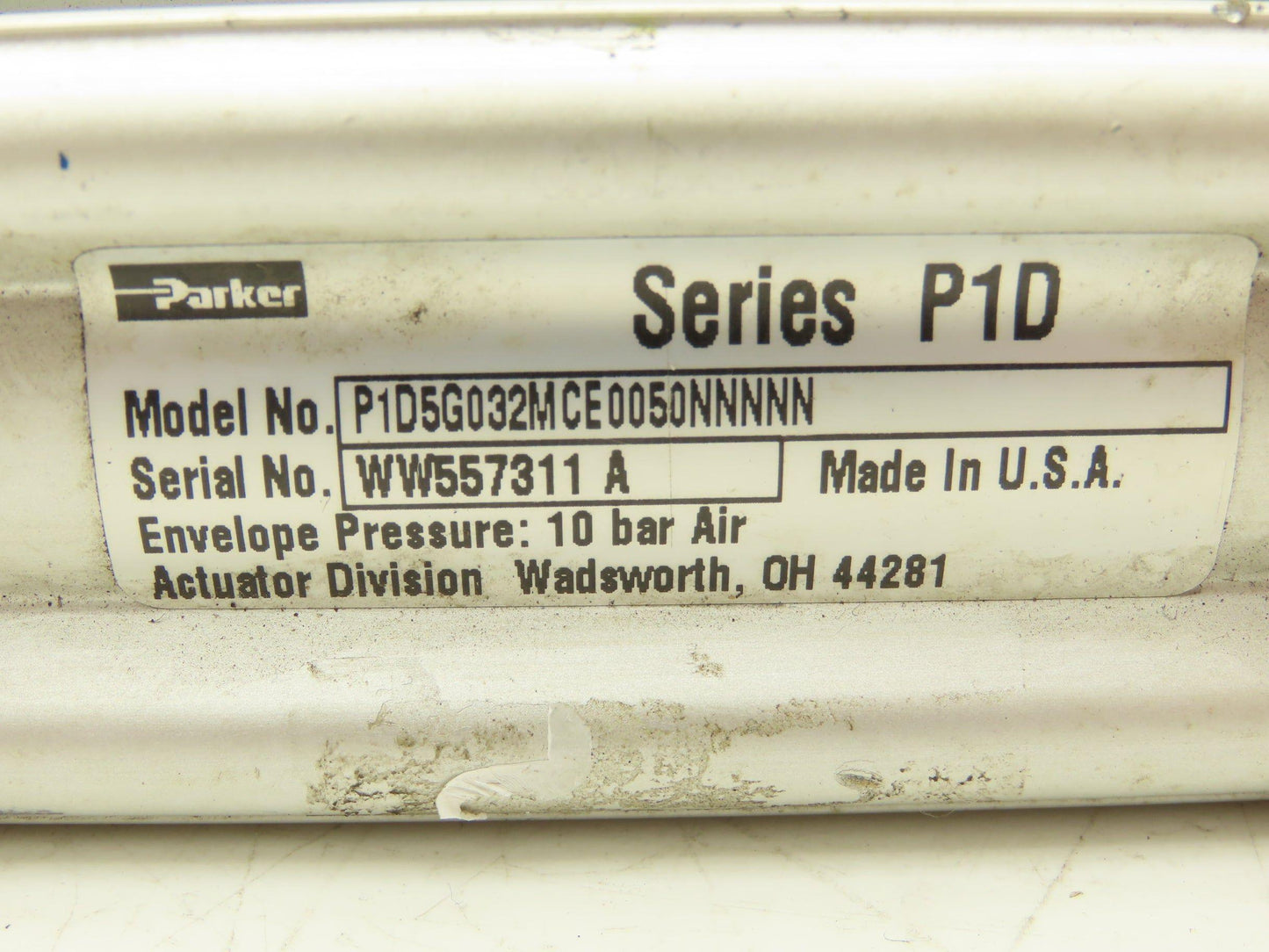 Parker P1D5G032MCE0050NNNNN Pneumatic Air Cylinder 32mm Bore 50mm Stroke 145psi
