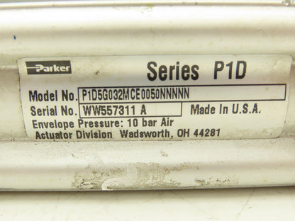 Parker P1D5G032MCE0050NNNNN Pneumatic Air Cylinder 32mm Bore 50mm Stroke 145psi