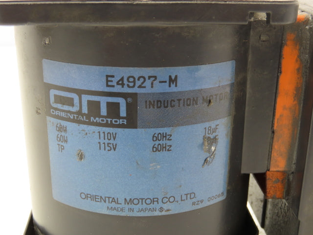 Oriental Motor E4927-M Induction Motor 60W 1450 RPM 115VAC 1PH Pinion Shaft