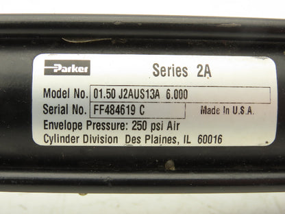 Parker J2AUS13A Pneumatic Air Cylinder 1.5" Bore 6" Adjustable Stroke 250psi