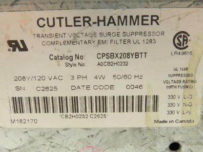 Cutler Hammer CPSBX208YBTT Transient Voltage Surge Suppressor 208Y/120 3Ph 4W