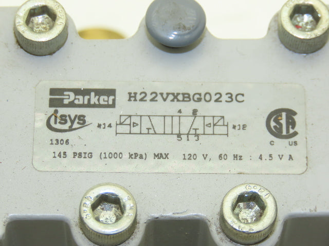 Parker H22VXBG023C Pneumatic Air Solenoid Valve 120VAC 1/2" NPT 145 PSIG
