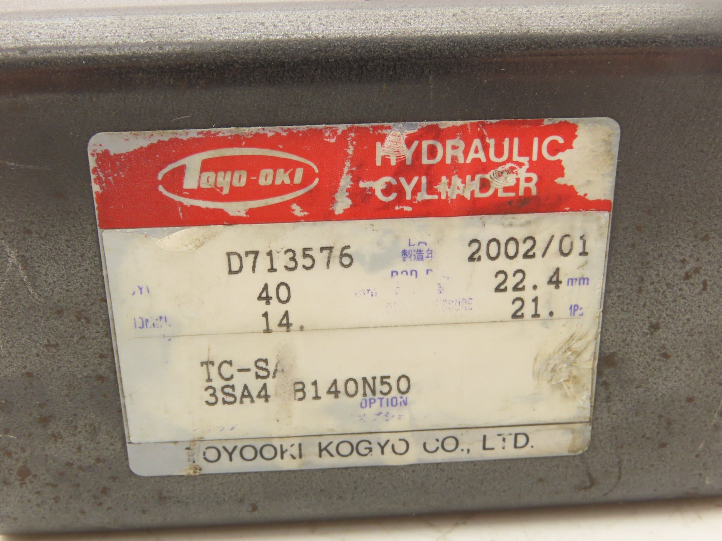 Toyooki Kogyo TC-SA Toyo-Oki Hydraulic Cylinder 40mm Bore 50mm Stroke 2000psi