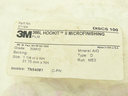 3M 366L Hookit II Microfinishing Discs 1.25" 50mic Aluminum Oxide Lot of 200