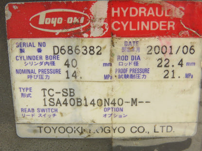 Toyooki Kogyo TC-SB Toyo-Oki Hydraulic Cylinder 40mm Bore 40mm Stroke 2000psi