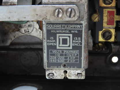 Square D 8736 RG8 Vintage Reversing Motor Starter 2Hp 600V Enclosure