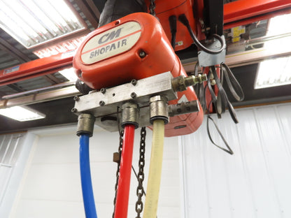 CM ShopAir 600 Lb Pneumatic Air Pendant Chain Hoist 10' Lift 90psi 16FPM