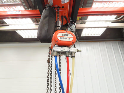 CM ShopAir 600 Lb Pneumatic Air Pendant Chain Hoist 10' Lift 90psi 16FPM