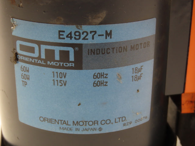 Oriental Motor E4927-M Induction Motor 60W 1450 RPM 115VAC 1PH Pinion Shaft