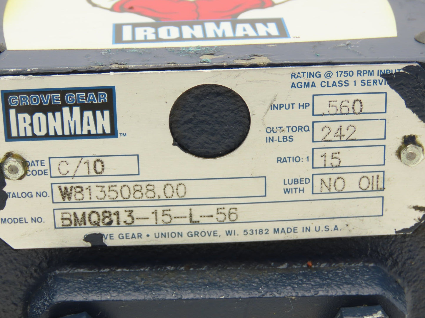 Ohio Gear BMQ813-15-L-56 Gearbox 15:1 Reducer 1/2Hp 116rpm 56C LH Output