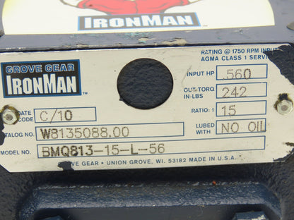 Ohio Gear BMQ813-15-L-56 Gearbox 15:1 Reducer 1/2Hp 116rpm 56C LH Output