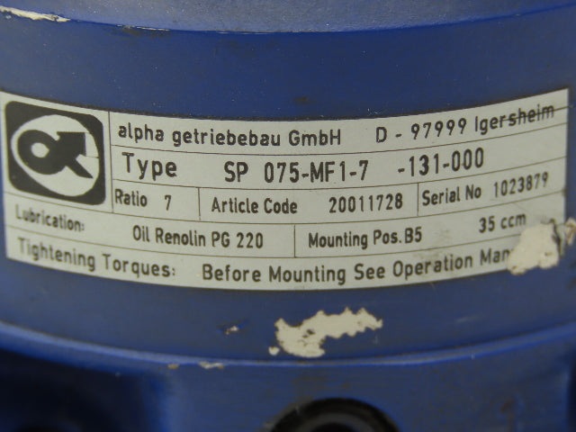 Wittenstein Alpha SP 075-MF1-7-131-000 Inline Planetary  Gearbox 7:1 Reducer