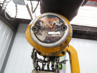 Harrington AH500M 1/4 Ton 500 Lb Pneumatic Air Chain Hoist 10' Lift 90psi