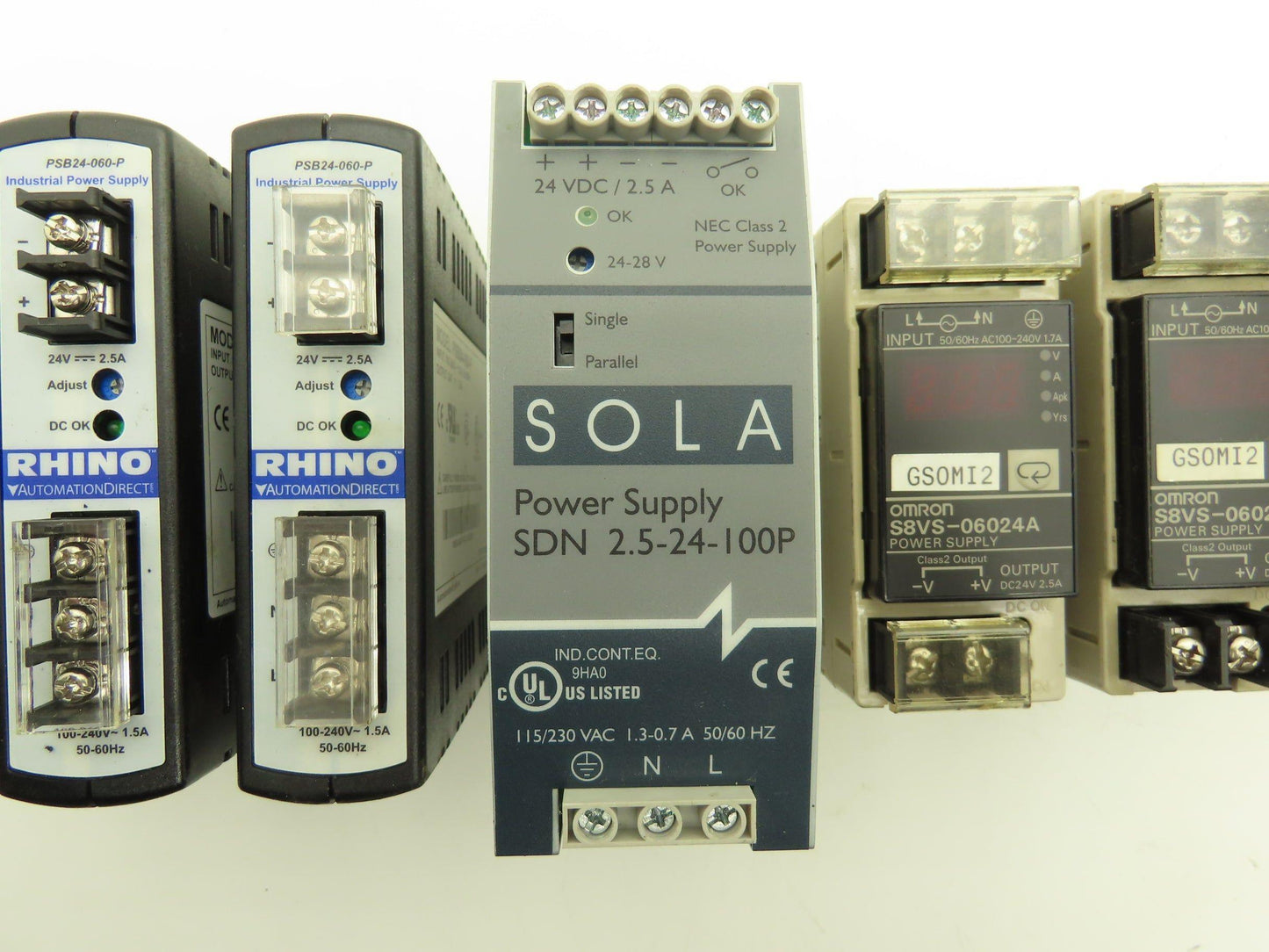 Various Mfr Power Supply 24VDC 2.5A Out 120/240VAC 1Ph In Lot of 9