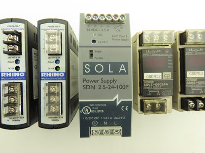 Various Mfr Power Supply 24VDC 2.5A Out 120/240VAC 1Ph In Lot of 9