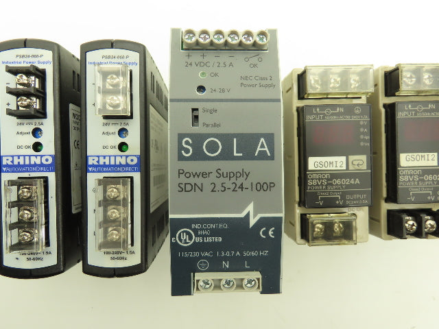 Various Mfr Power Supply 24VDC 2.5A Out 120/240VAC 1Ph In Lot of 9