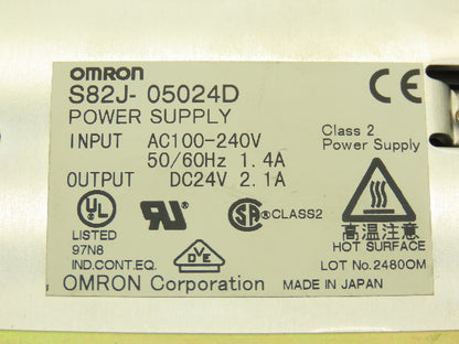 Omron S82J-05024D Power Supply 24VDC 2.1A Out 120/240VAC 1Ph 1.4A In