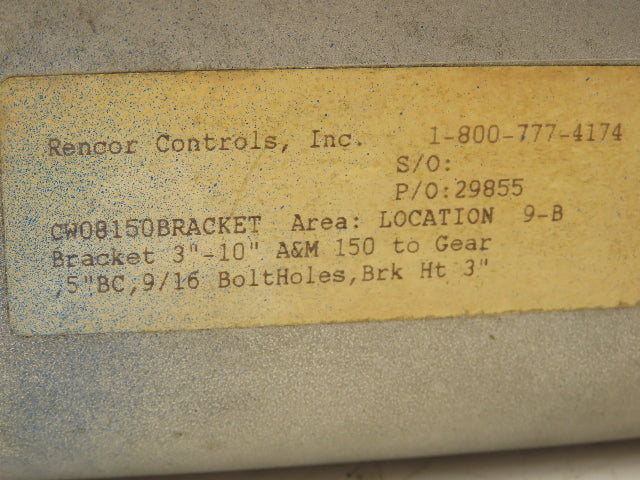 Rencor Controls Valve Actuator Manual Gear Operator 1-1/8" Keyed Bore