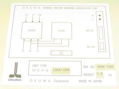 Okuma WCHG-135A/135A Spindle Motor Winding Change Over Unit 120V Coil