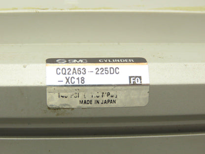 SMC CQ2A63-225DC-XC18 Pneumatic Air Cylinder 63mm Bore 225mm Stroke 145psi