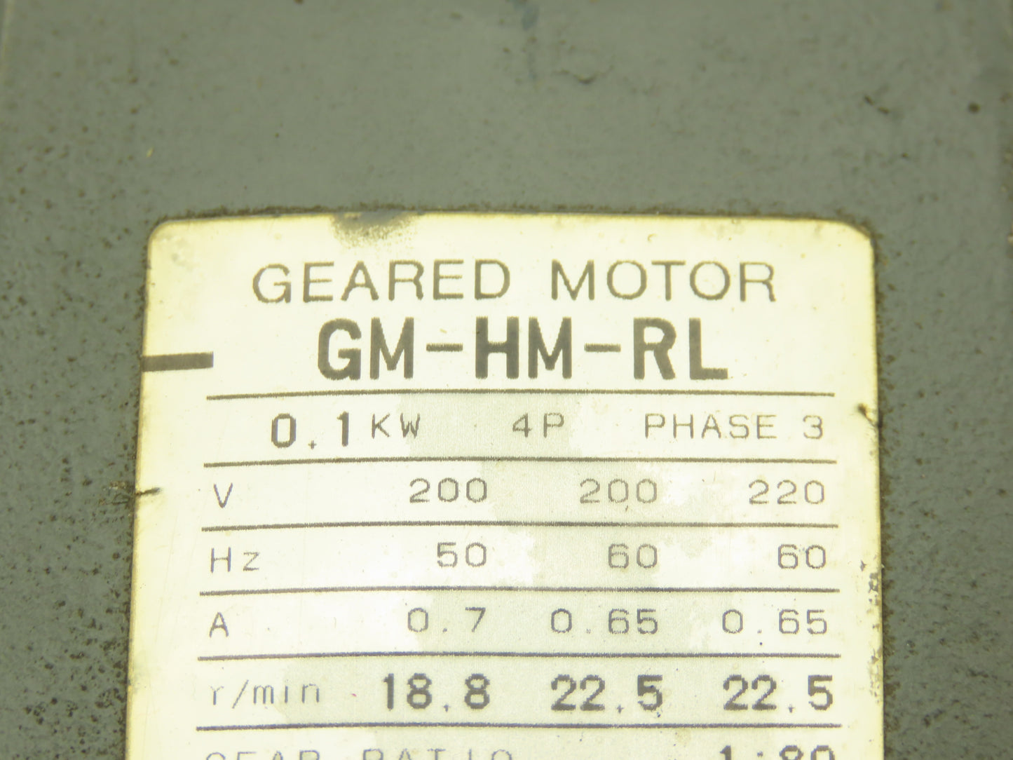 Mitsubishi GM-HM-RL Gearmotor 80:1 Reducer 0.1kw 22.5rpm 220V LH Output
