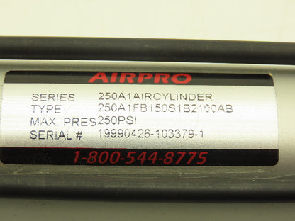 Airpro 250A1FB150S1B2100AB Pneumatic Air Cylinder 1.5" Bore 21" Stroke 250psi