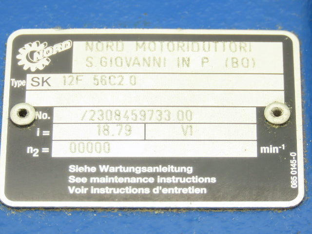 Nord SK 12F 56C2.0 Inline Gearbox 19:1 Reducer 93rpm 56C