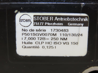Stober P501SGV0070M 110/130/24 Inline Servo Gearhead 7:1 Gearbox Reducer 250Nm