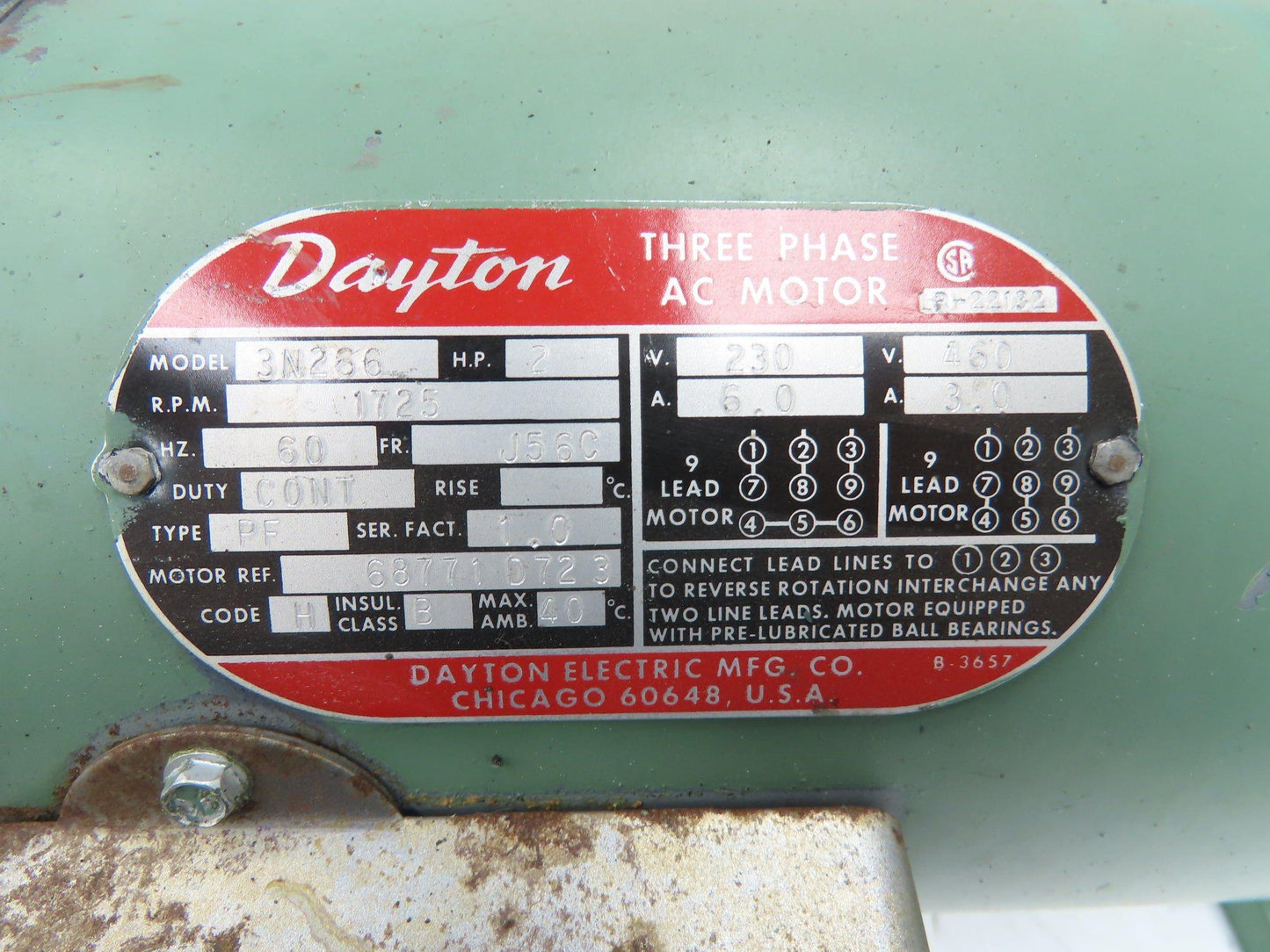 Dayton 3N266 Gearmotor 20:1 Morse Reducer 2Hp 86rpm Dual Output 230/460V 3PH 56C