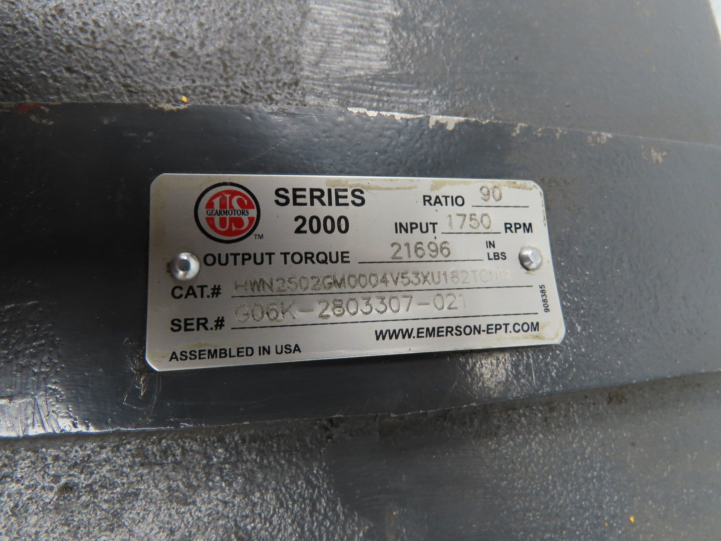 Emerson US Motors HWN2502GM0004V53XU182TCNM Gearbox 90:1 Reducer Dual Shaft