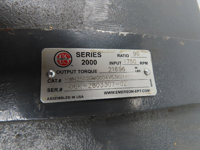 Emerson US Motors HWN2502GM0004V53XU182TCNM Gearbox 90:1 Reducer Dual Shaft