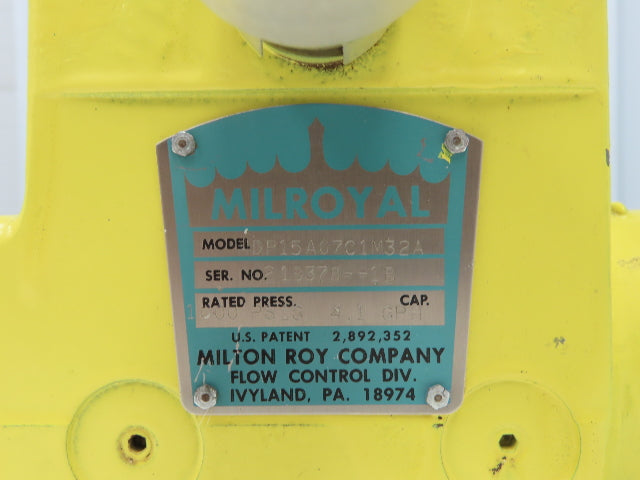 Milton Roy MDP15A07C1M32A Milroyal Metering Pump 4.1 GPH 1000 PSI