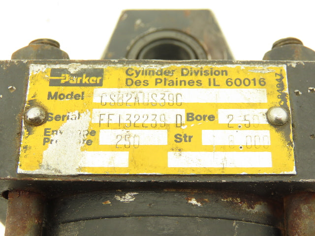Parker Pneumatic Air Cylinder 2.5" Bore 8" Stroke 250psi Head Proximity Sensing