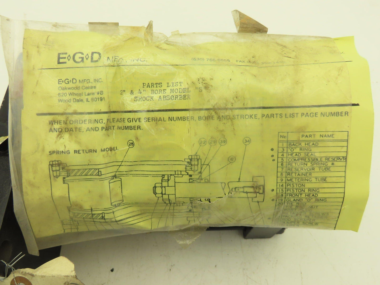 E.G.D. SS20 Spring Return Hydraulic Shock Absorber 2" Bore 3" Stroke 47100 In-Lb