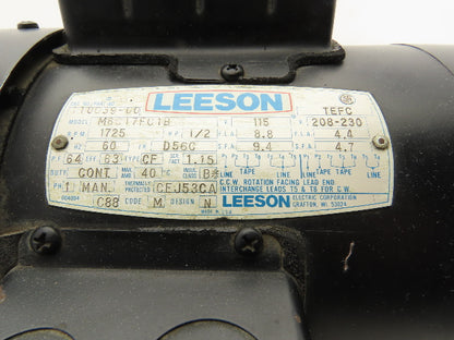 Leeson M6C17FC1B Single Phase AC Motor .5Hp 1725 RPM 115/230V 1PH D56C 110039-00
