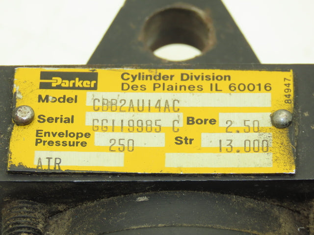 Parker CBB2AU14AC Pneumatic Air Cylinder 2.5" Bore 13" Stroke 250psi *Read*