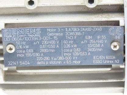 Siemens 056 10807 01 Squirrel Cage Blower Fan .26kw 3400rpm 230/460V 3PH