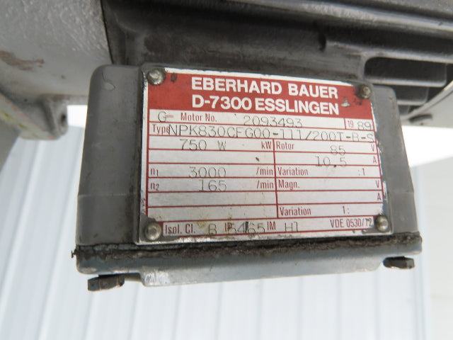 Bauer NPK830CFG00-111/200T-B-S Brake Gearmotor 165rpm 18:1 750W 85V w/Tacho
