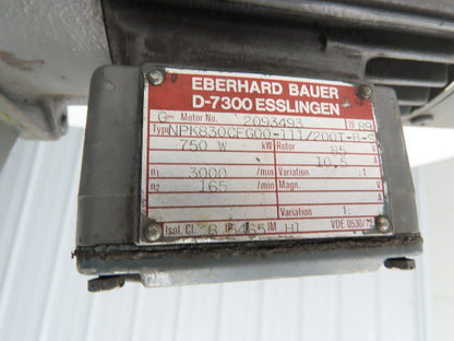 Bauer NPK830CFG00-111/200T-B-S Brake Gearmotor 165rpm 18:1 750W 85V w/Tacho