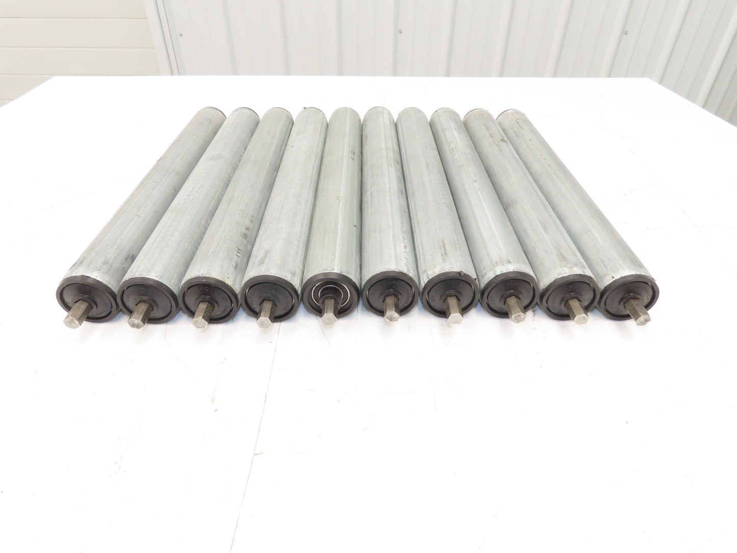 Rolcon 1.9"x 16"BF Galvanized Gravity Conveyor Roller 7/16" Hex Axle Lot of 10