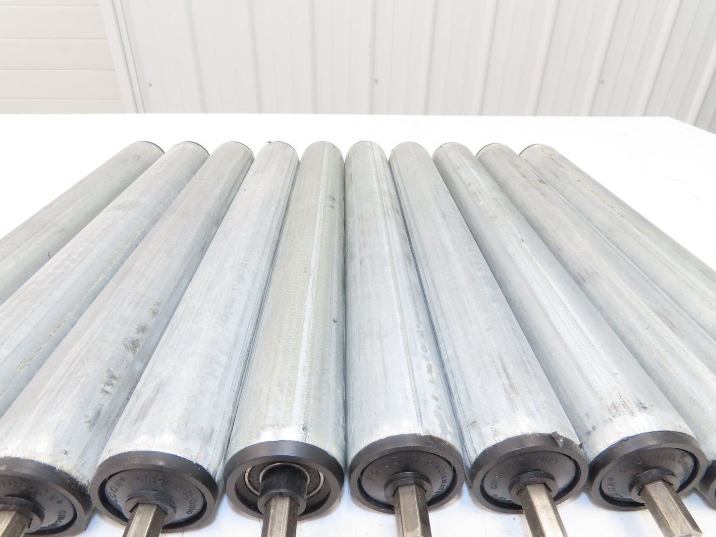 Rolcon 1.9"x 16"BF Galvanized Gravity Conveyor Roller 7/16" Hex Axle Lot of 10