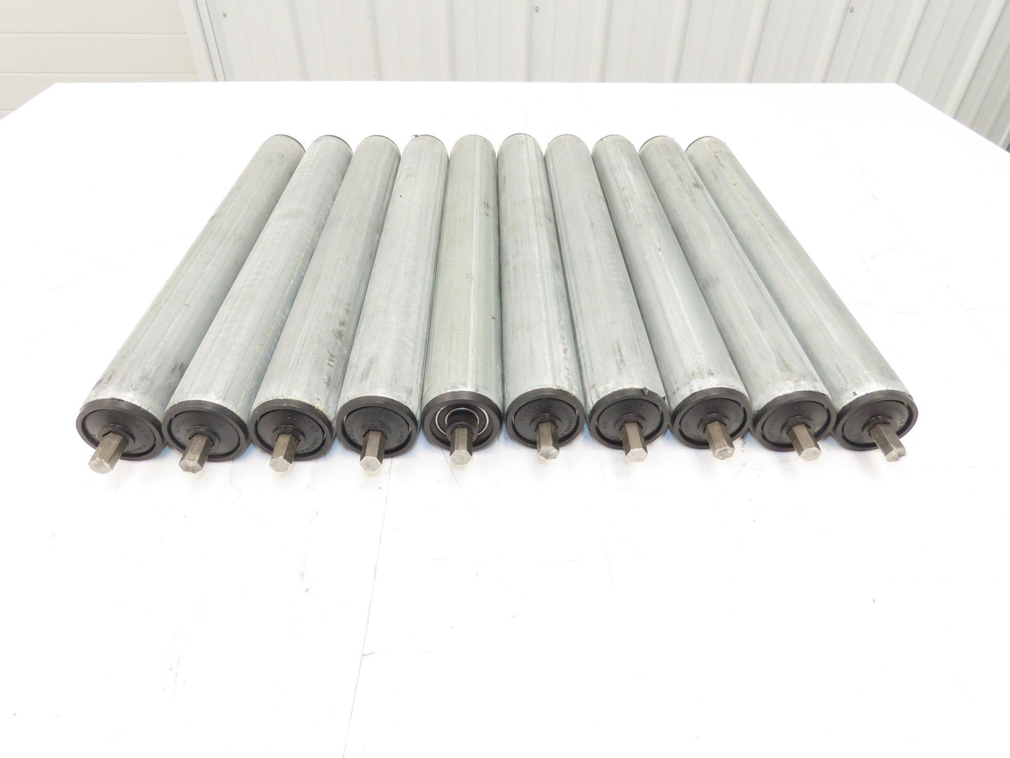 Rolcon 1.9"x 16"BF Galvanized Gravity Conveyor Roller 7/16" Hex Axle Lot of 10