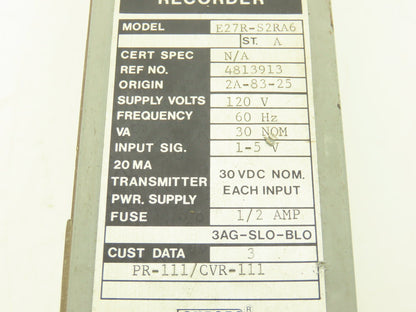 Foxboro PR-111/CVR-111 E27R-S2RA6 M/62H HMI Recorder 120VAC Supply 30VDC Output