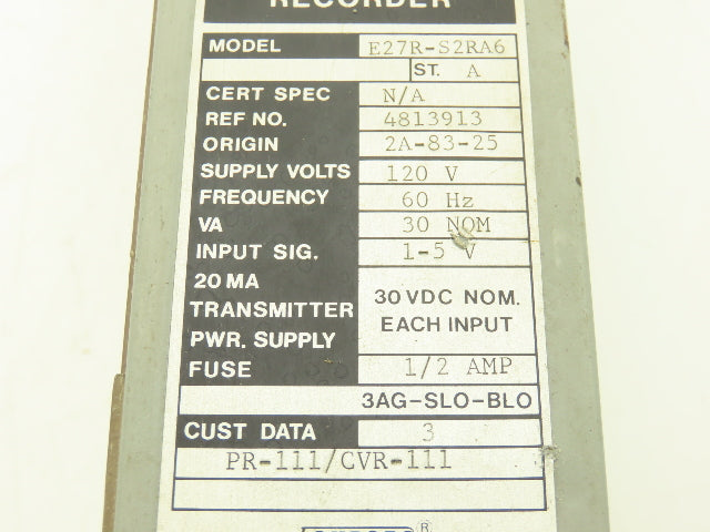 Foxboro PR-111/CVR-111 E27R-S2RA6 M/62H HMI Recorder 120VAC Supply 30VDC Output