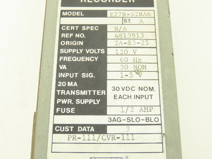 Foxboro PR-111/CVR-111 E27R-S2RA6 M/62H HMI Recorder 120VAC Supply 30VDC Output