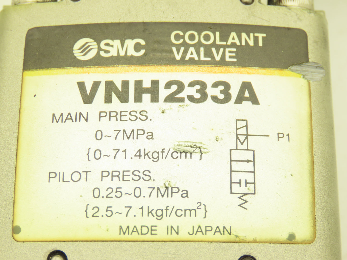 SMC VNH233A High Pressure Coolant Valve 3/8" RC 7MPa 1000psi